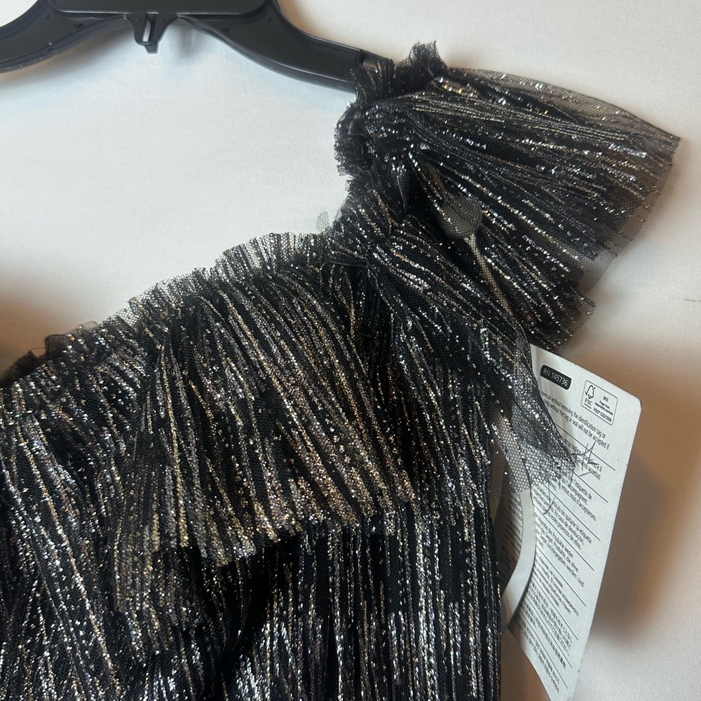 ❗️ $545 Monique Lhuillier Off Shoulder Cocktail Mini Dress Size 6 Silver Glitter - Picture 8 of 16